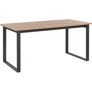 Eettafel donker hout tafelblad zwart metaal poten rechthoekig 160 x 80 cm modern industrieel 6 zitting