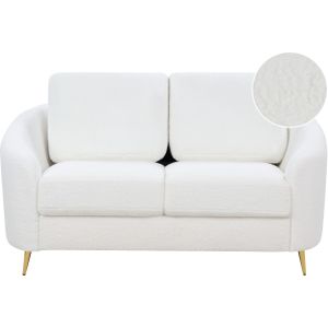 Tweezitsbank wit bouclé gestoffeerd gouden poten loveseat 2-zits retro stijl glamour woonkamer