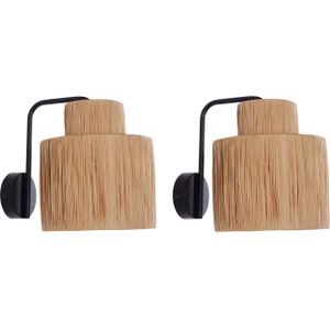 Set van 2 wandlampen natuurlijk raffia palmblad lampenkap boho stijl verlichting handgemaakt woonkamer slaapkamer