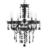Kroonluchter zwart metaal 6-lichts met kristallen Venetiaanse Glamour stijl