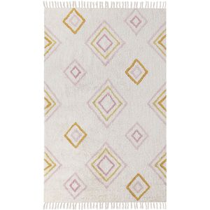 Katoenen tapijt getuft witte kleur 140 x 200 cm meerkleurig geometrisch patroon rechthoekig