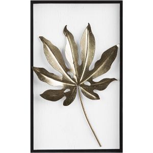 Wanddecoratie goud/zwart/wit 31 x 50 cm in mooie bladvorm rechthoekig modern