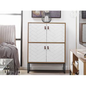Moderne dressoir opbergkast ladekast 2 compartimenten 4 deuren licht hout met wit zwart metaal onderstel Nueva