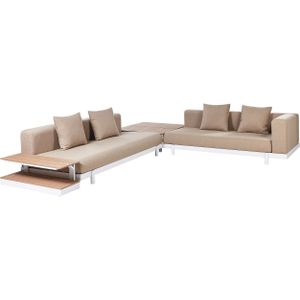 5-zits tuinbank met salontafels beige stof polyester kussens medium weersbestendig tuin modern loungeset buiten