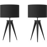 Tafellamp set van 2 driepoten tripod lamp met zwart lampenkap drum vorm industrieel modern ontwerp