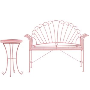 Balkonset tuinbank met tafel roze metaal 2-zits vintage