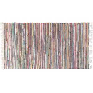 Vloerkleed multicolor katoen 80 x 150 cm handgeweven abstract franje gestreept