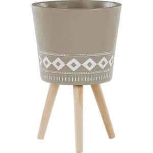 Bloempot taupe magnesium 41 cm beukenhout poten wit patroon handbeschilderd decoratief binnen buiten