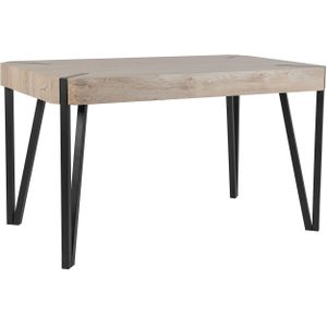 Eettafel taupe hout tafelblad zwart metaal poot 130 x 80 cm 6 zitting rechthoekig industrieel
