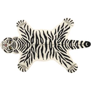 Kinderdeken zwart/wit wol katoenen achterkant 100 x 160 cm speelkamermat dieren tijgerprint kinderkamer slaapkamer