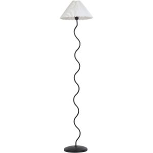 Vloerlamp zwart met wit metalen basis plastic geplooide lampenkap vintage retro stijl staande lamp