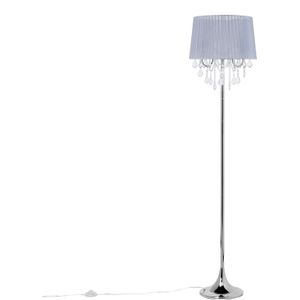 Staande lamp grijs metaal 170 cm 3 lichts stoffen lampenkap met acryl kristallen kroonluchter glamour