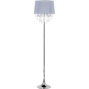 Staande lamp grijs metaal 170 cm 3 lichts stoffen lampenkap met acryl kristallen kroonluchter glamour
