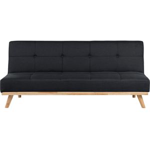 Slaapbank zwart polyester 3-zits getuft houten frame modern