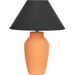 Tafellamp oranje keramische basis linnen stoffen lampenkap 52 cm nachtlamp woonkamer slaapkamer verlichting