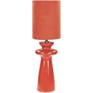 Tafellamp nachtkastje rood voet imitatiesuède lampenkap keramische basis 62 cm moderne stijl woonkamer slaapkamer