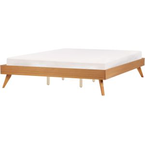 Houten bed lichthout 180 x 200 cm met lattenbodem tweepersoonsbed minimalistisch Scandinavisch ontwerp