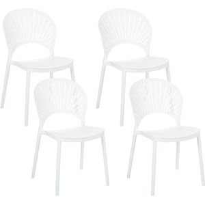 Set van 4 eetkamerstoelen plastic wit binnen buiten tuin stapelen minimalistische stijl
