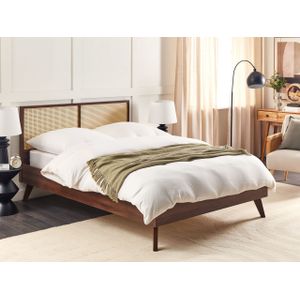 Bedframe - Donkere Houtkleur - Rotan - Minimalistisch Design