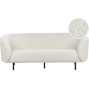 Driezitsbank witte bouclé stof zacht teddy stof zwarte poten retro glamour art deco stijl woonkamer