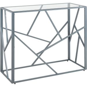 Nachtkastje tafel zilvergrijs 40 x 100 cm glazen metalen frame modern industrieel