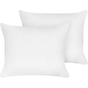 Twee hoofdkussens wit lycocell japara katoen rechthoekig 50 x 60 cm polyester vulling hoog slaapkamer