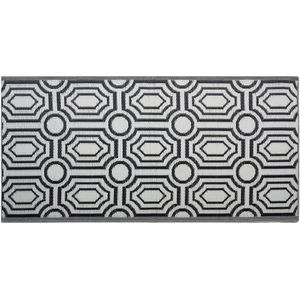 Buitenkleed zwart/wit polypropyleen geometrisch patroon omkeerbaar 90 x 180 cm