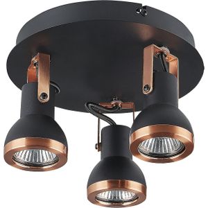 3 Lichte Plafondlampen Zwart en Koper Metalen Zwenkarm Cone Shade Spotlight Design Ronde Rail