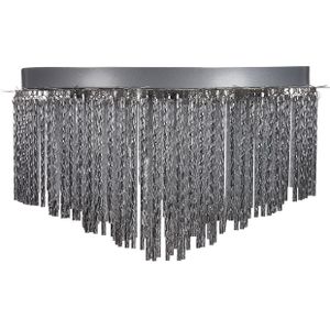 Kroonluchter zilver metaal aluminium chromen afwerking moderne stijl woonkamer verlichting