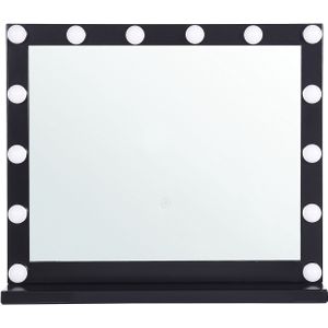 Spiegel met led zwart metaal 50 x 60 cm rechthoekig hollywood verlichting