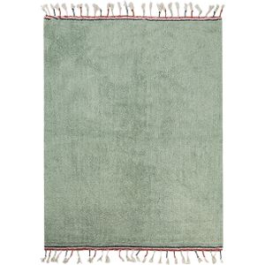 Vloerkleed groen katoen 140 x 200 cm rechthoekig met franjes solide patroon handgemaakt modern boho kinderkamer