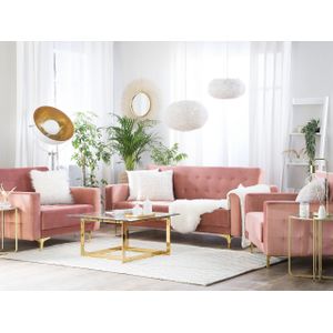 Moderne fluwelen banken set 3-zitsbank slaapbank 2 fauteuils getuft roze Aberdeen