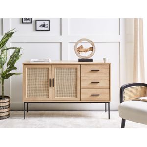 Rotan 2-deurs 3 lades ladekast rotan frontjes MDF metalen frame boho kast lichthout Pasco