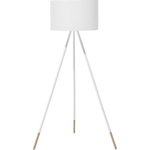 Staande lamp wit polykatoen lampenkap 157 cm driepoot standaard tripod hout