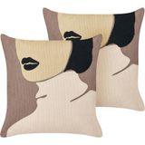 SILPHIUM - Sierkussen set van 2 - Beige - 45 x 45 cm - Katoen