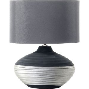 Tafellamp grijs porselein basis nep zijde lampenkap nachtkastje leeslamp