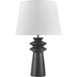 Tafellamp Zwart Keramiek 57 cm Witte Kegelkap Handgemaakt Nachtkastje Woonkamer Slaapkamer Verlichting