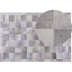 Vloerkleed grijs koeienhuid leer 160 x 230 cm patchwork geometrische vormen