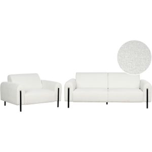 Woonkamer set wit stof metalen poten 3-zitsbank fauteuil boucl�é klassieke sofa verstelbare rugleuning woonkamer moderne stijl