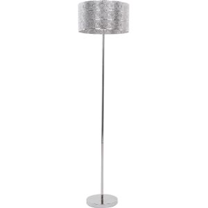 Staande lamp zilver metaal 147 cm ronde schaduw marokkaans ontwerp lang snoer met schakelaar boho stijl