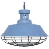 Plafondlamp blauw metaal 83 cm hanglamp kooi fabriek schaduw ketting industrieel