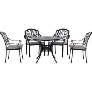Balkonset zwart aluminium tuintafel 4 stoelen polyester zitkussens