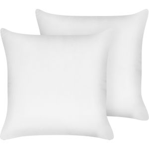 Twee hoofdkussens wit lycocell japara katoen vierkant 80 x 80 cm polyester vulling laag slaapkamer