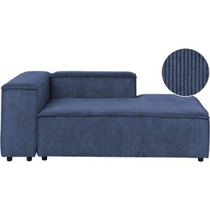 Chaise longue blauw corduroy bekleding synthetische poten linkszijdig modern woonkamer ontwerp