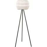 Vloerlamp wit papierenlampenkap zwart metalen poten hedendaags modern ontwerp driepoot ontwerp staande lamp