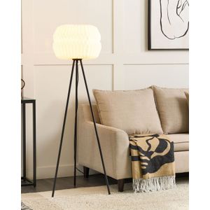 Driepoot vloerlamp staande lamp met papieren lampenkap modern ontwerp minimalistisch zwart metalen poten Hunter