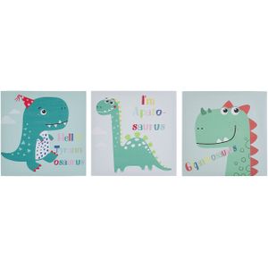 Wanddecoratie multicolor nylon 30 x 30 cm 3-delig dinosaurusprint kinderkamer