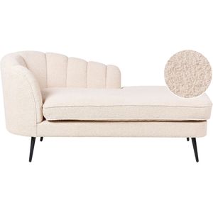 Chaise longue beige bouclé zwarte poten rugleuning linkszijdig modern ontwerp woonkamer meubels