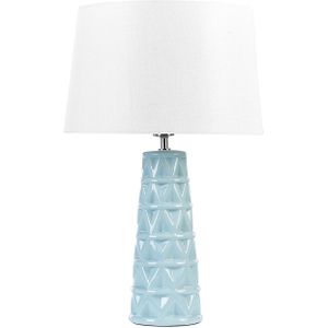 Tafellamp Blauw Keramiek Glanzende Voet Stoffen Kap Getextureerde Nachtlamp Bureaulamp Modern Design