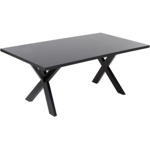 Eettafel zwart tafelblad 77 x 180 x 80 cm kruis solide hout poten keukentafel